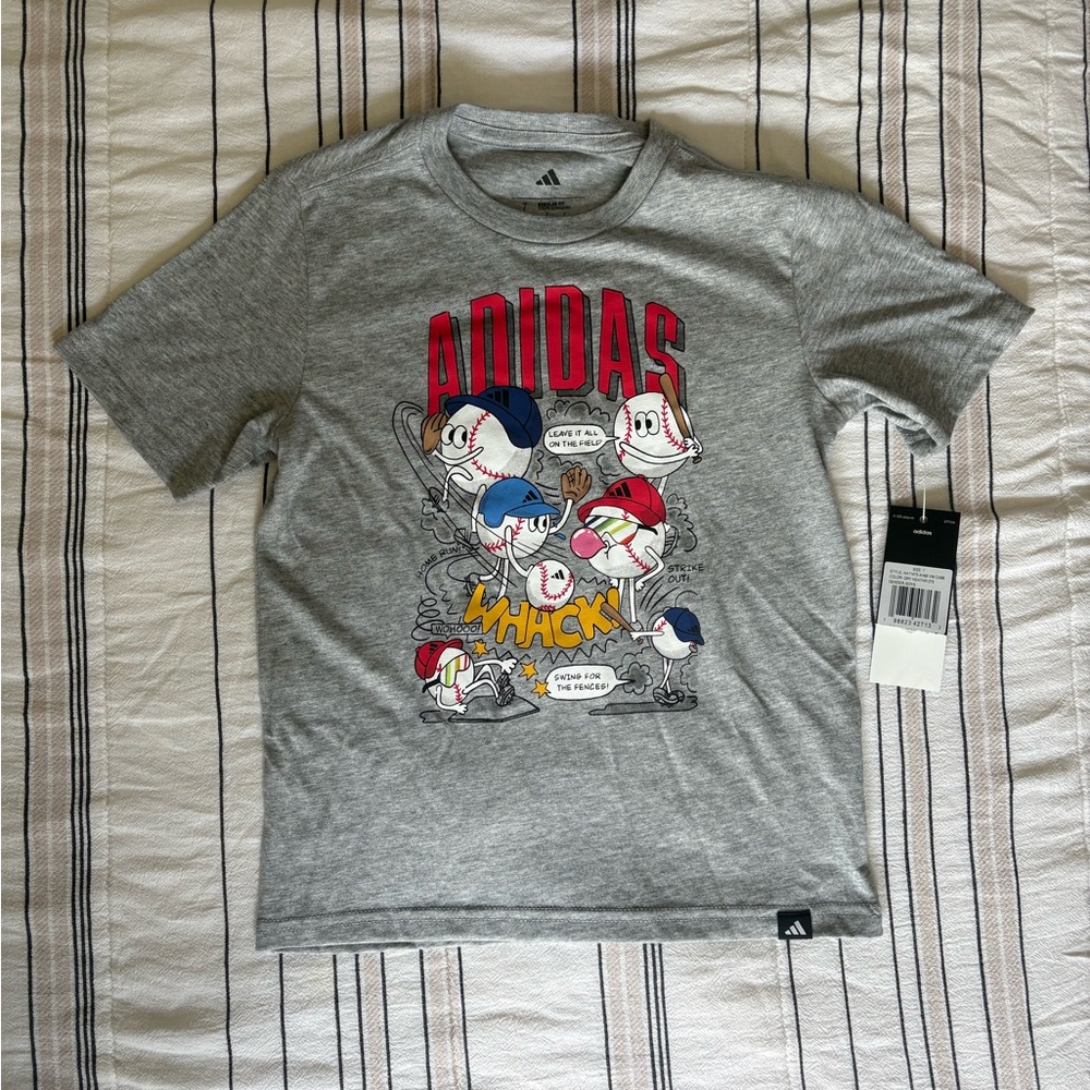 adidas Grey Graphic Baseball Cartoon Tee